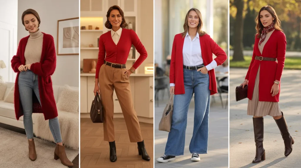 Red cardigan looks