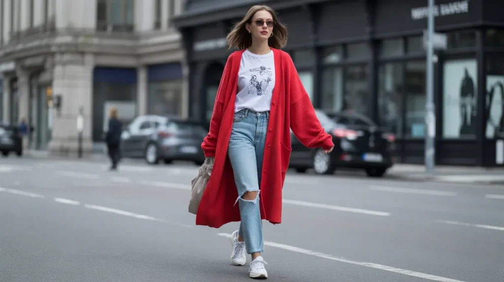 red cardigan looks