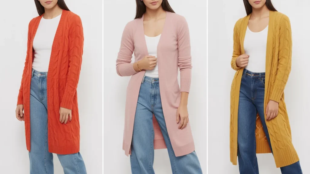 Under a long cardigan