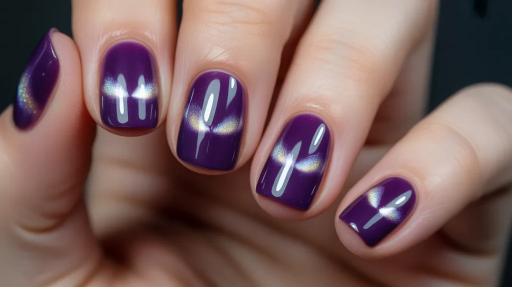 Purple Cat Eye Nails 