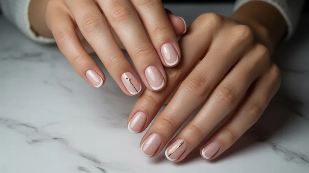 nails with gold line 