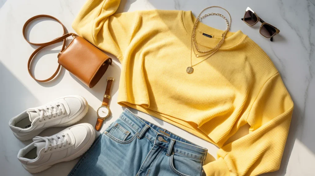 yellow crop top outfit