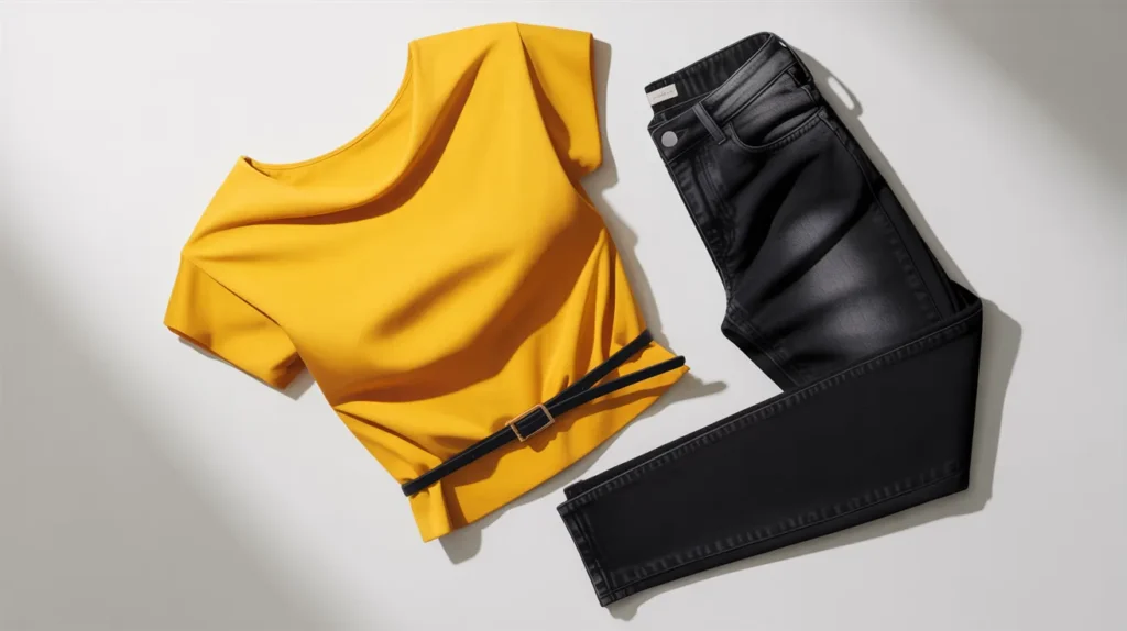 yellow top with black jeans