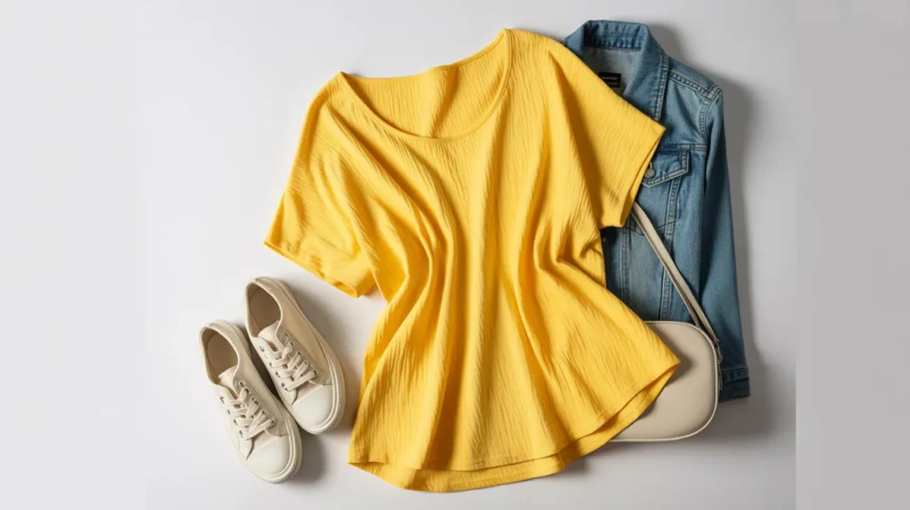 yellow top outfit with sneakers