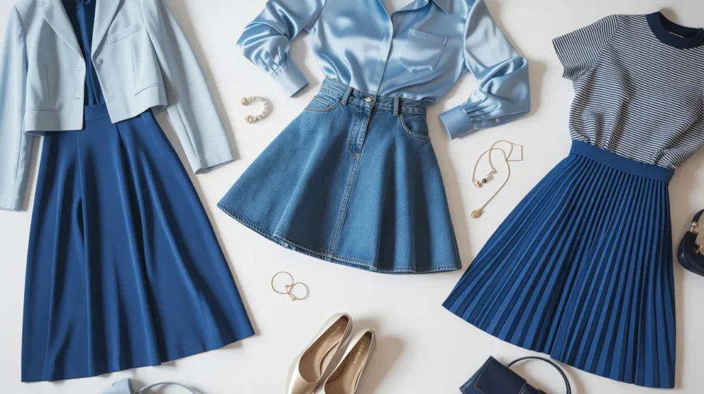 Mix-and-match blue skirts