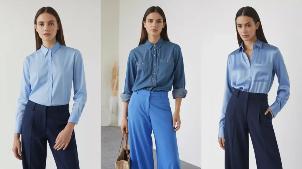 Blue shirt-and-trousers combos