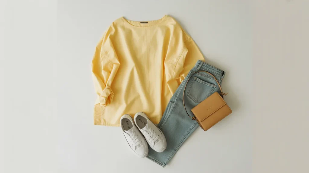 minimal yellow top outfit