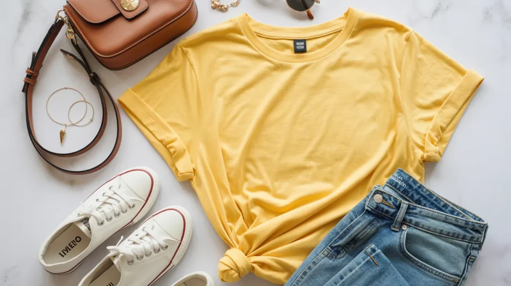 casual yellow top outfit