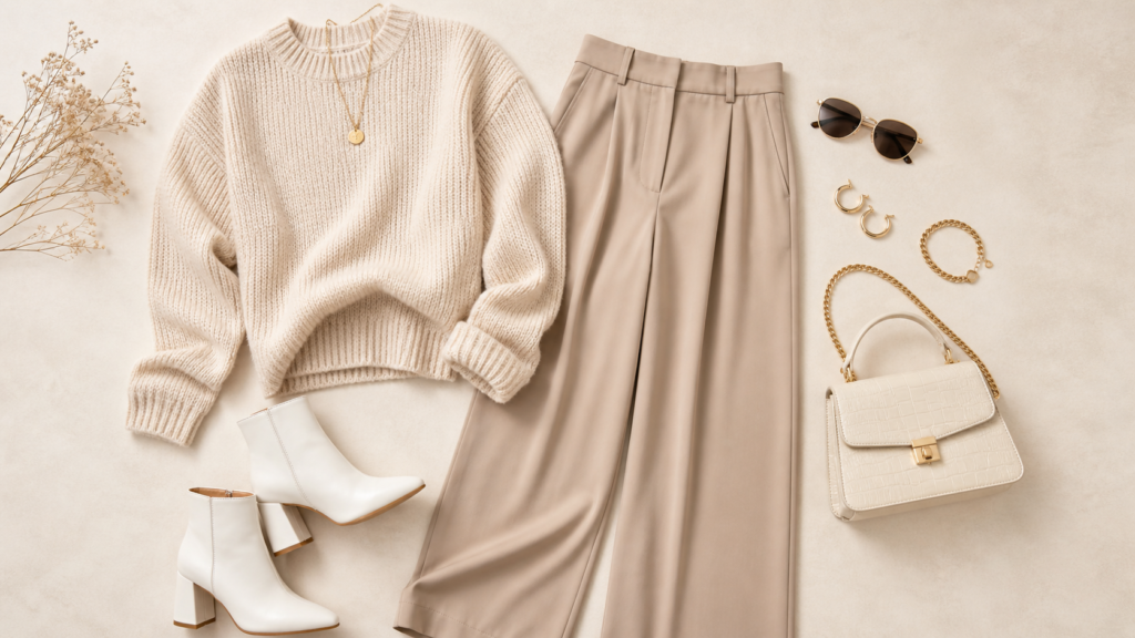 neutral wide-leg pants