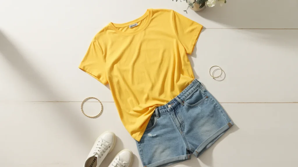 yellow top with shorts