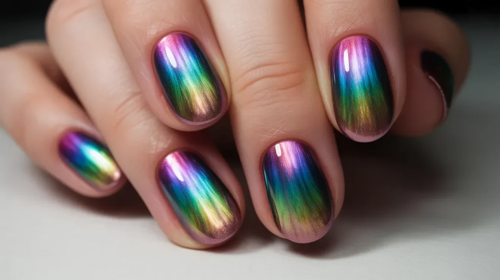 Multicolor cat eye nails