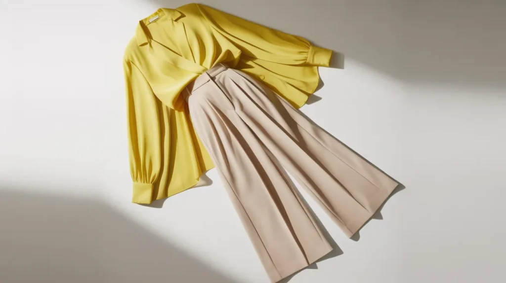 yellow top with wide-leg trousers