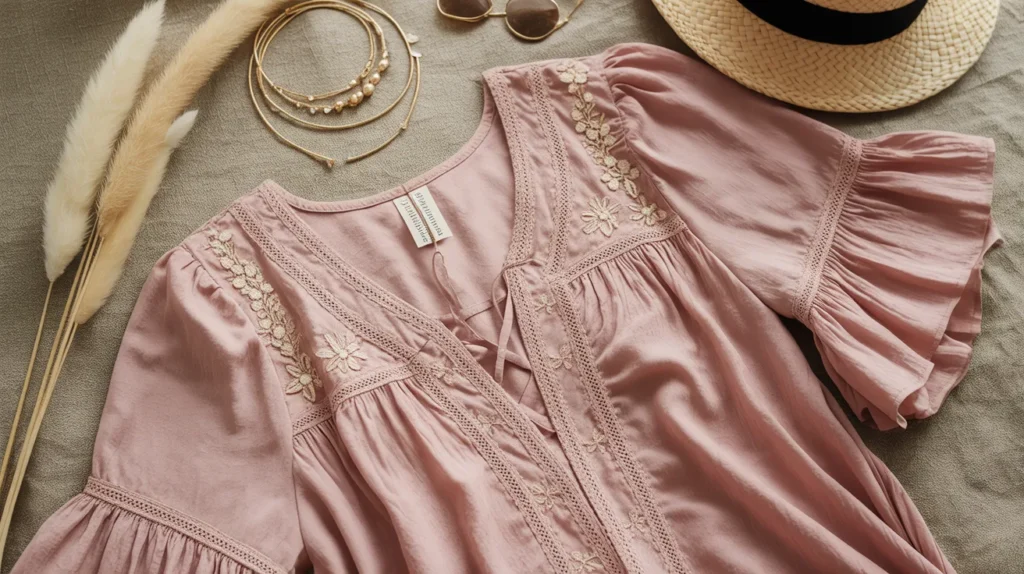 Boho-inspired pink top outfits 