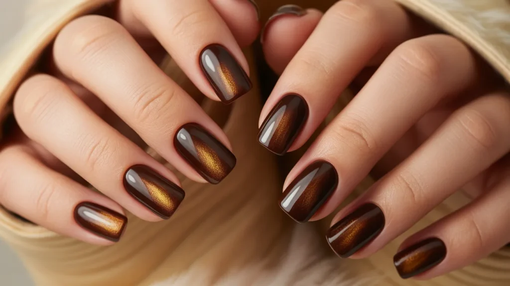 Brown cat eye nails