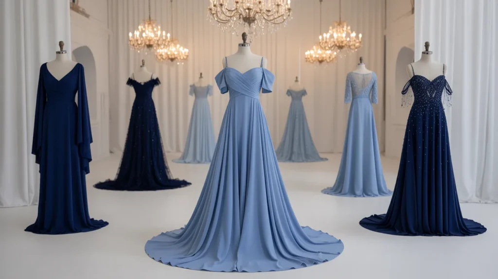 Blue evening gowns