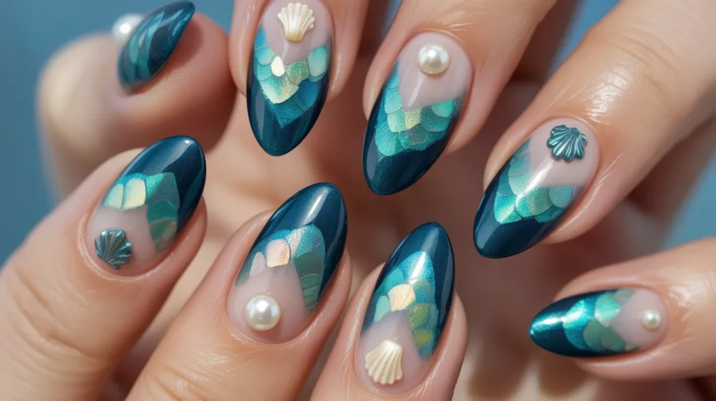 Mermaid cat eye nails