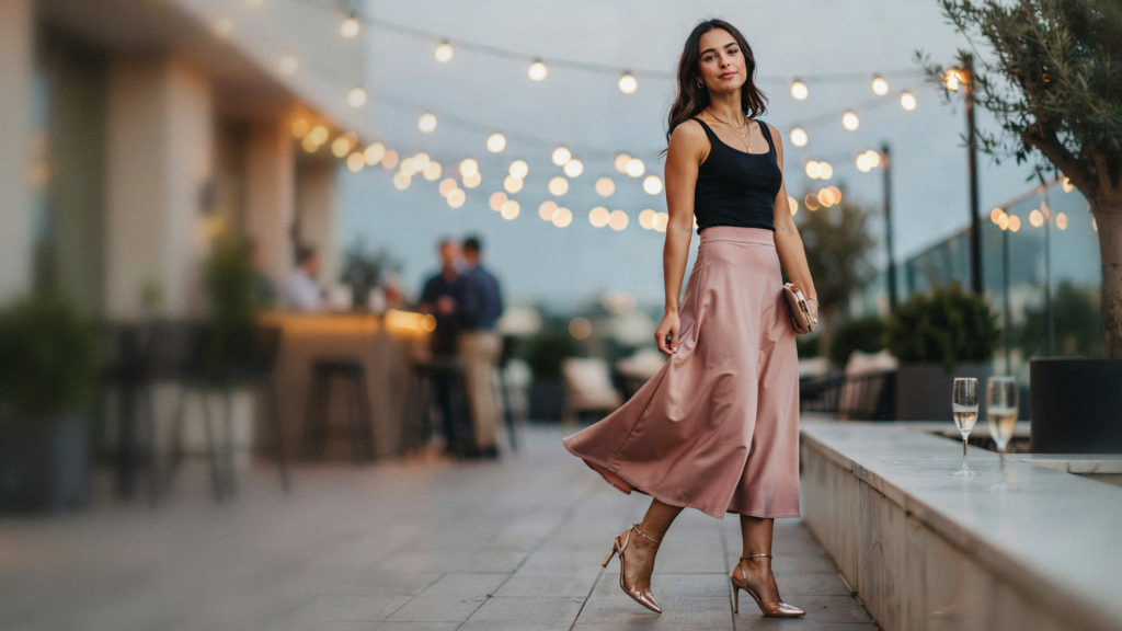 Party-ready midi skirt outfits