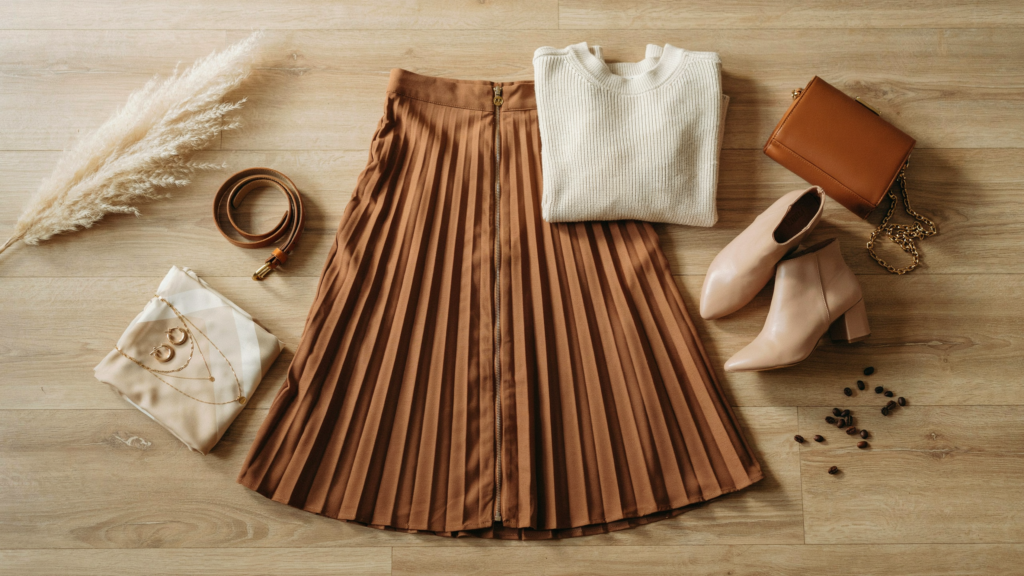 brown pleated skirt 